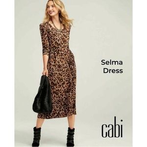 CAbi #4216 Selma Cheetah Print Midi Dress Fitted Stretch Soft Lightweight Large